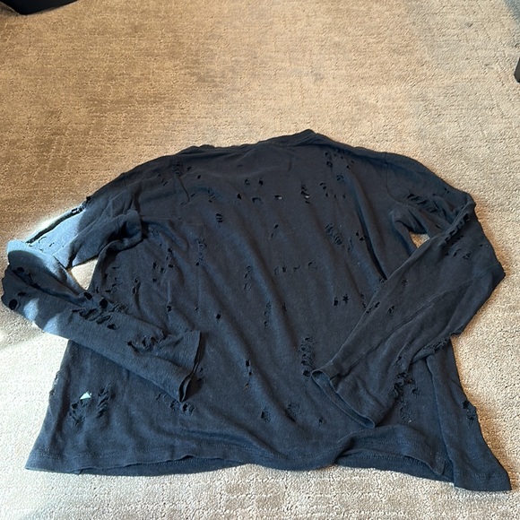 IRO Black Linen Hole Long Sleeve Tee - Picture 4 of 4